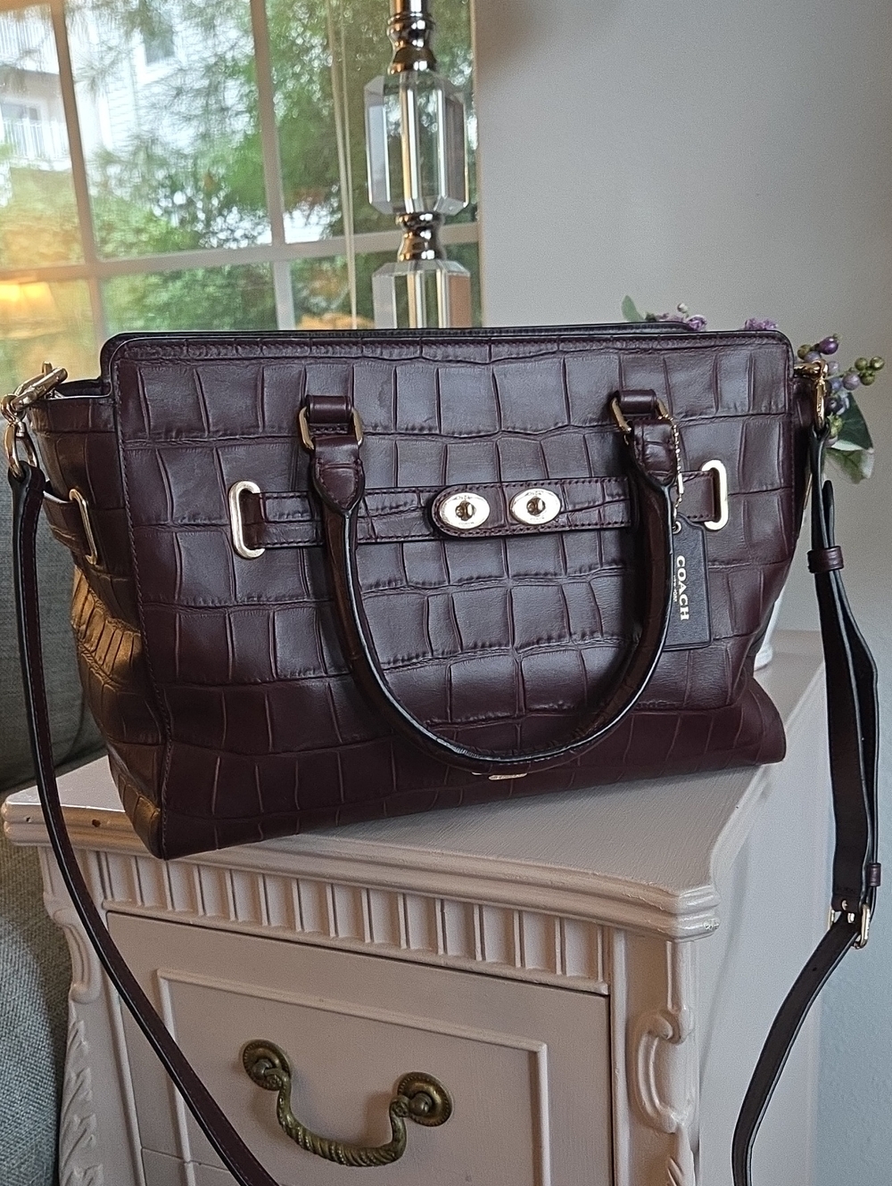 COACH Oxblood Blake  Croc-Embossed Leather Carryall Crossbody Bag